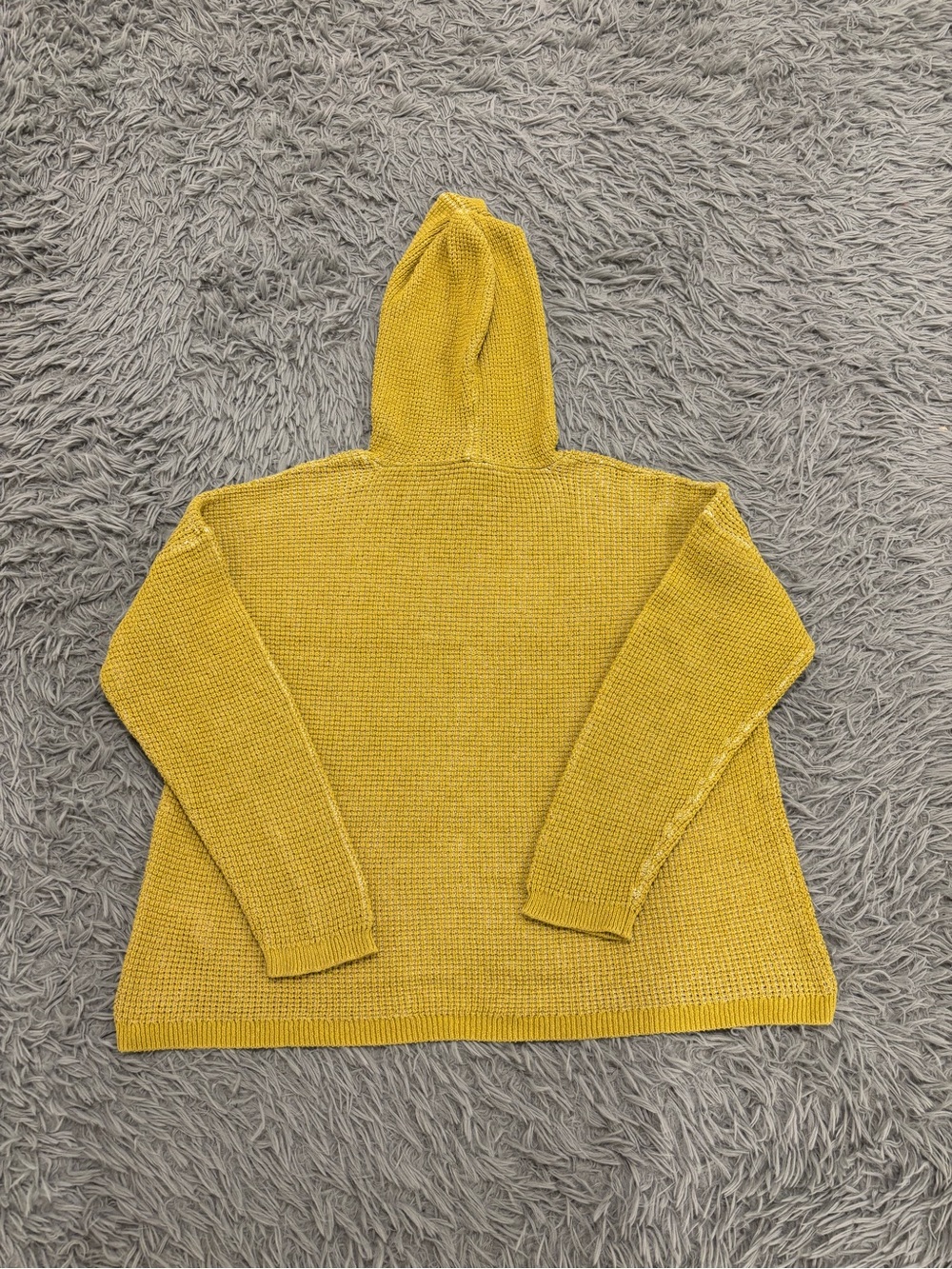 Eileen Fisher Chartreuse Organic Cotton Silk Waffle Knit Hooded Sweater Medium - Picture 5 of 8